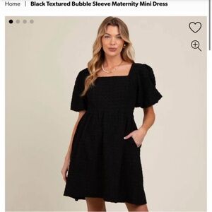 Black Textured Bubble Sleeve Maternity Mini Dress